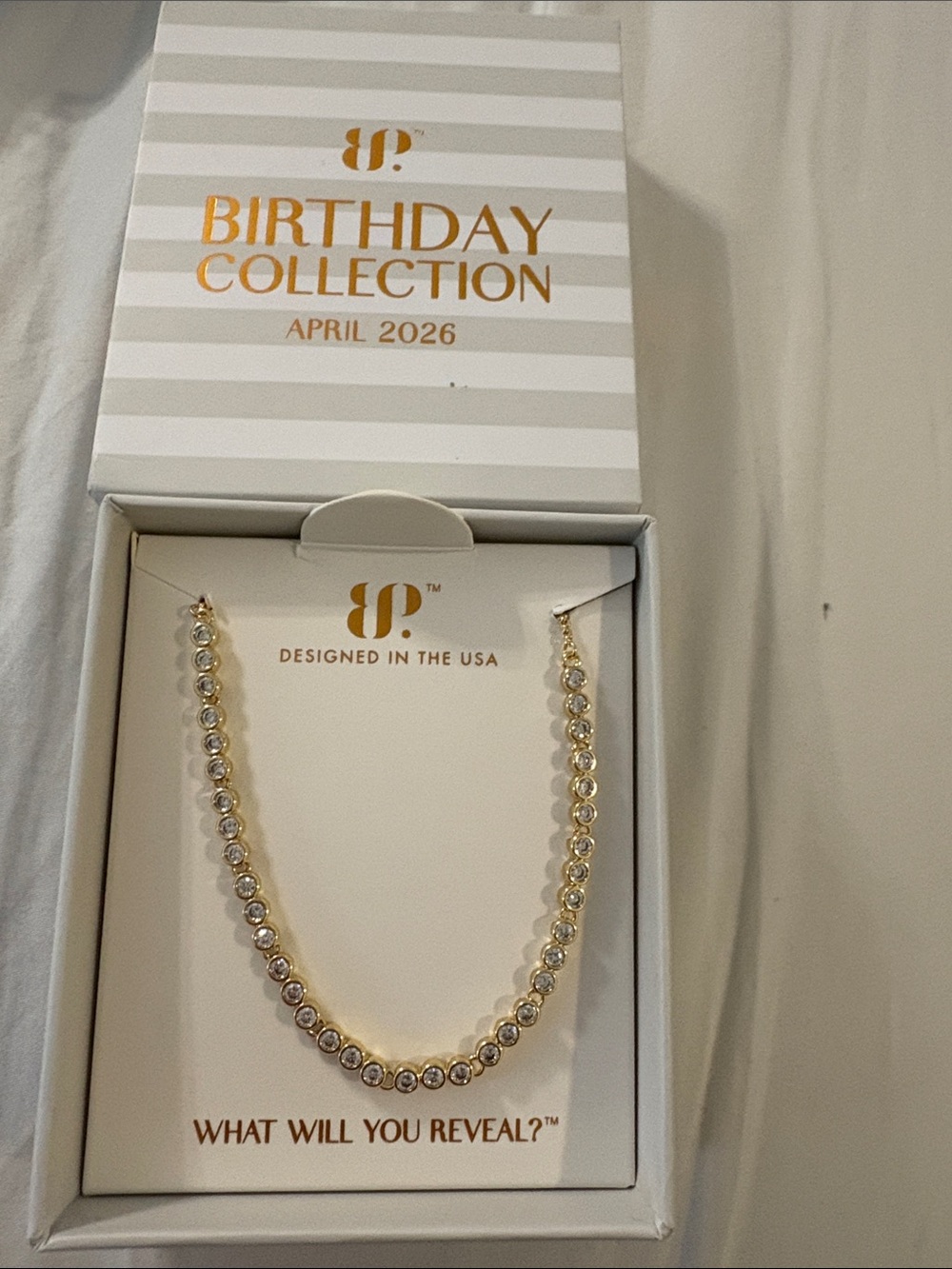 Birthday Collection April 2026 Gold Crystal Tennis Necklace